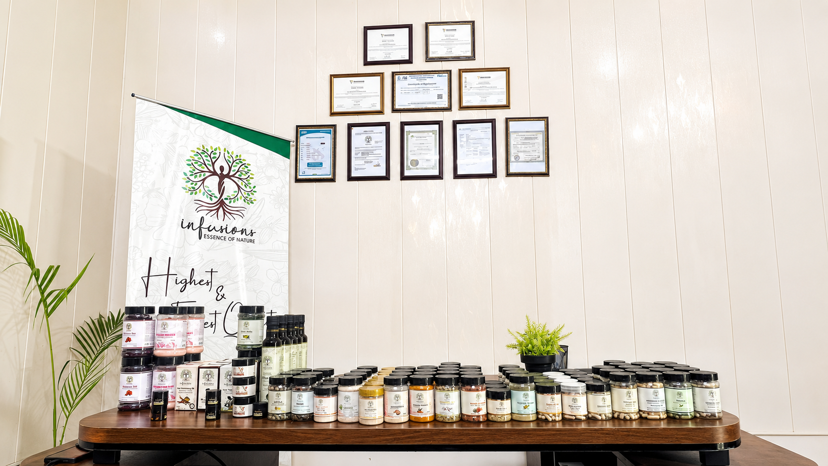 Infusions Pakistan store display with herbal products