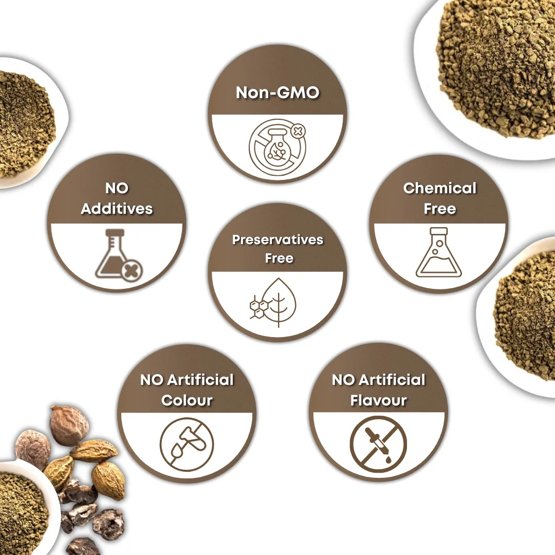 Triphala Capsules 100% pure herbal formulation seals - non-GMO, preservative-free and lab-tested