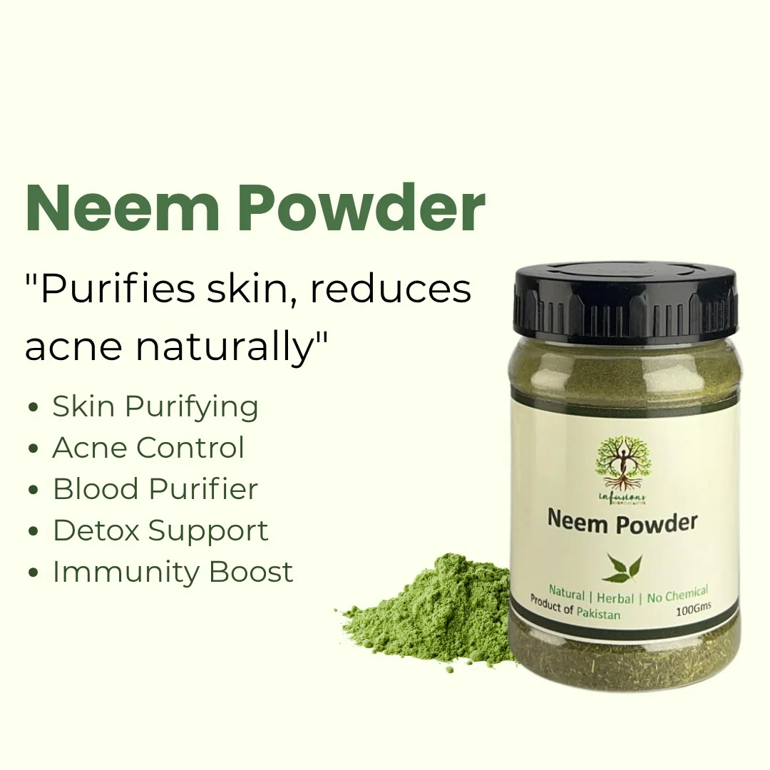 Neem Powder key benefits, natural wellness properties and herbal care advantages infographic