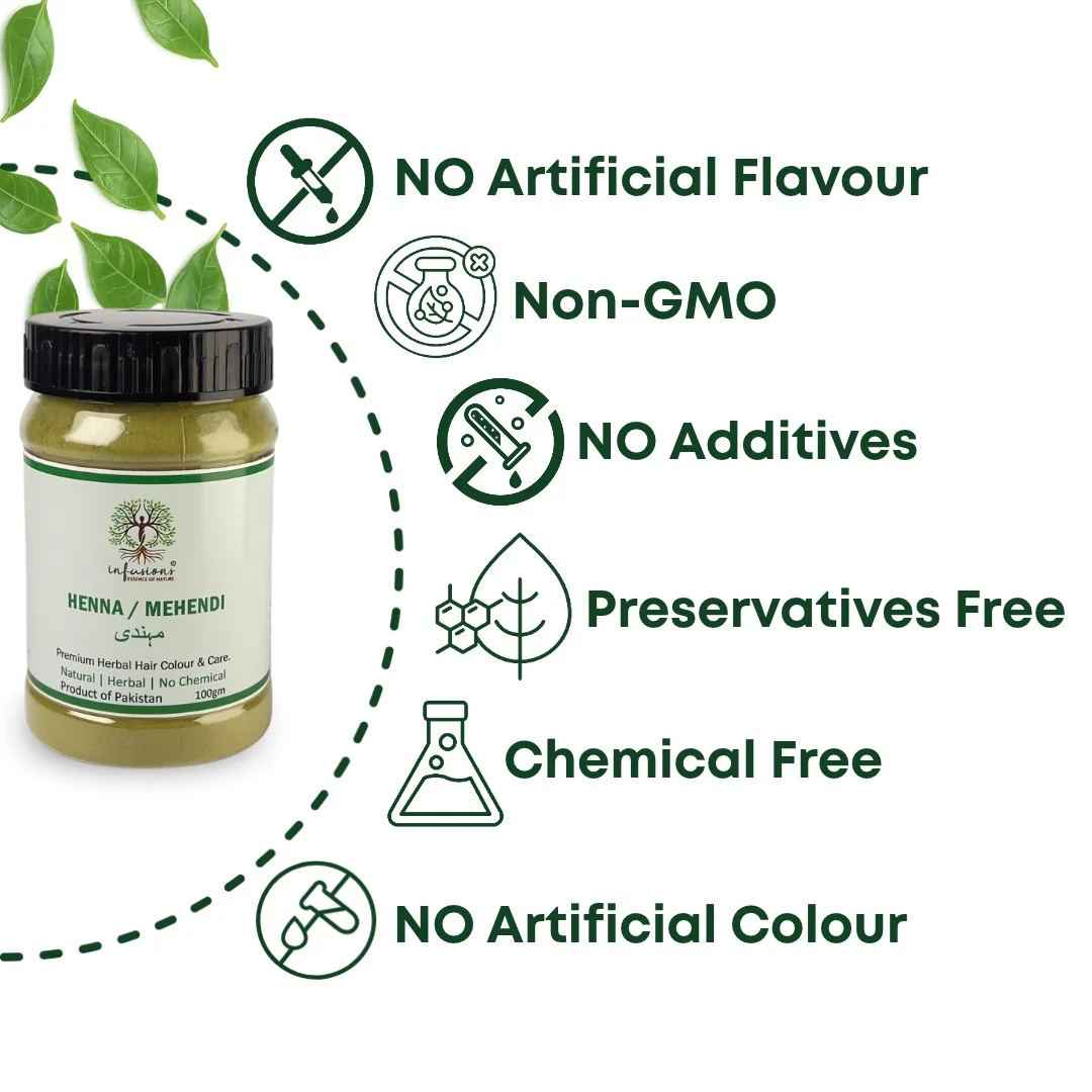 Henna / Mehendi Powder 100% natural quality seals - chemical-free, non-GMO and preservative-free