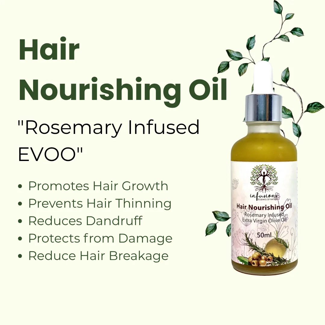 Hair Nourishing Oil key benefits, deep hair and skin nourishment advantages infographic