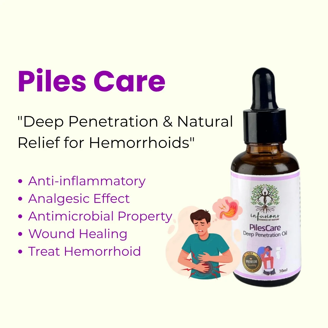 Piles Care Oil key benefits, deep hair and skin nourishment advantages infographic