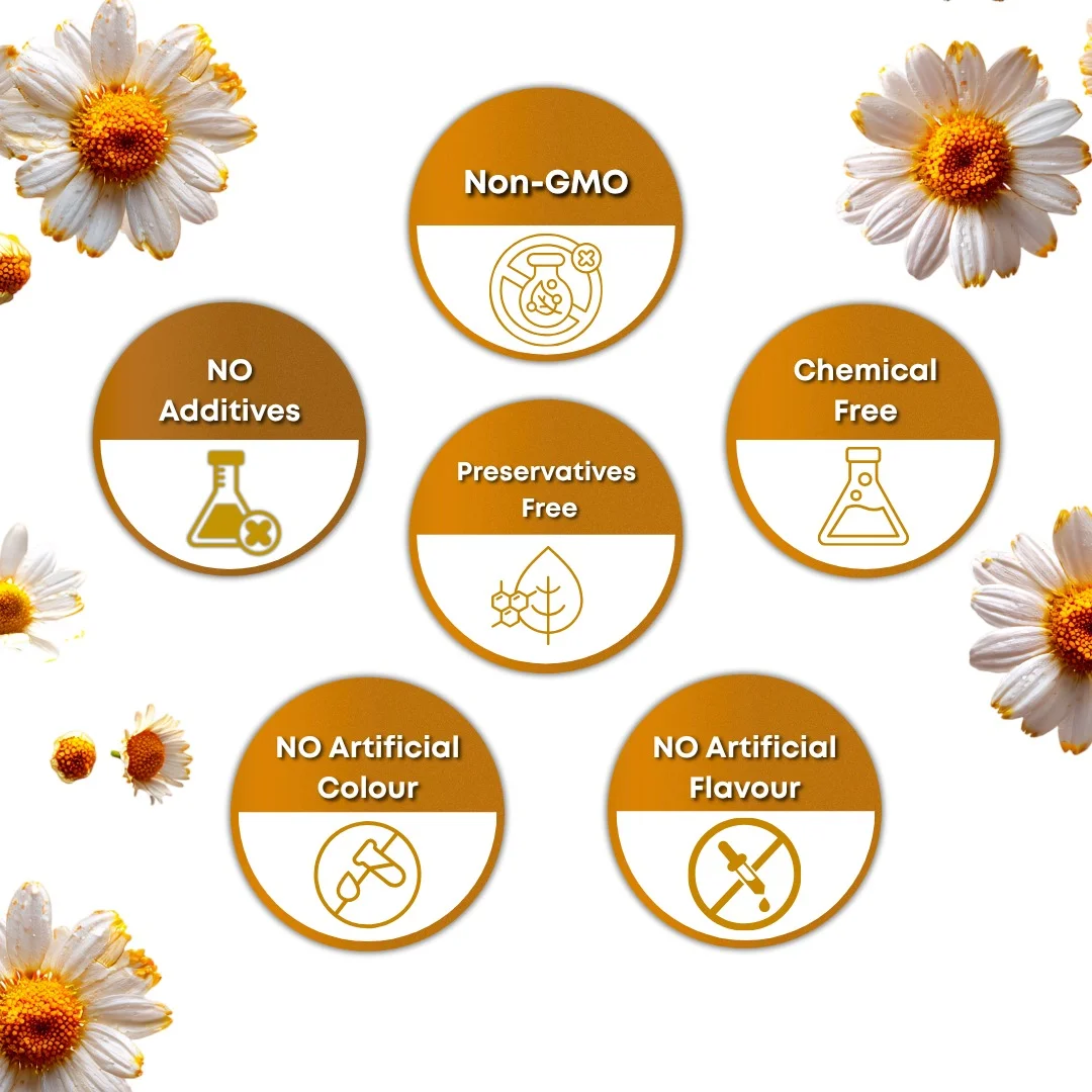 Chamomile Tea 100% natural pure quality seals - chemical-free, non-GMO and preservative-free