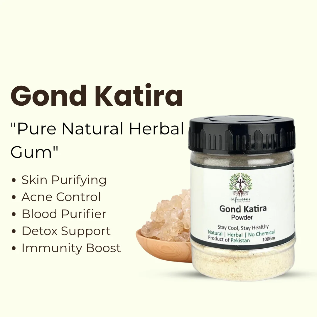 Gond Katira key benefits, natural wellness properties and herbal care advantages infographic
