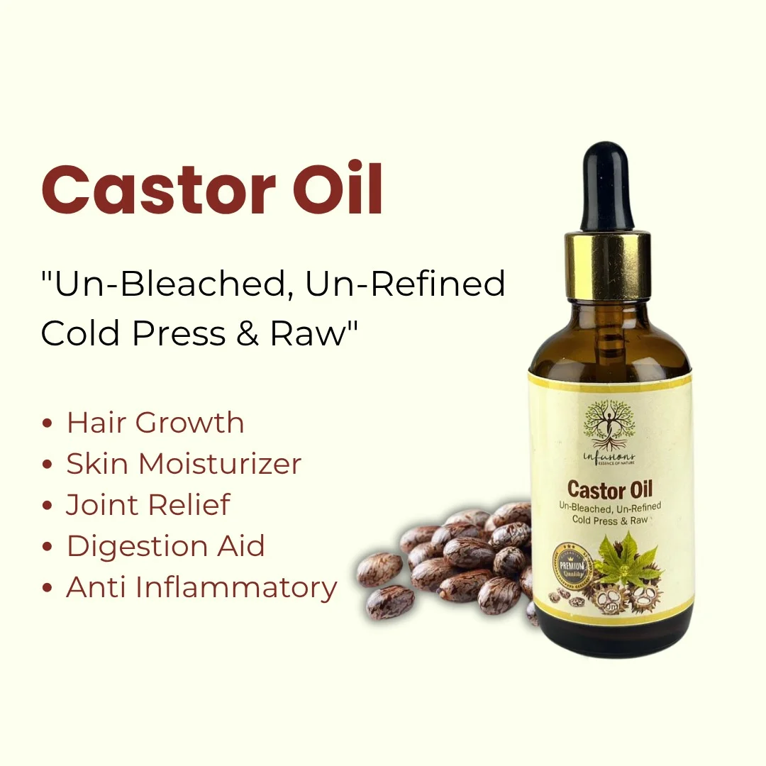 Castor Oil key benefits, deep hair and skin nourishment advantages infographic