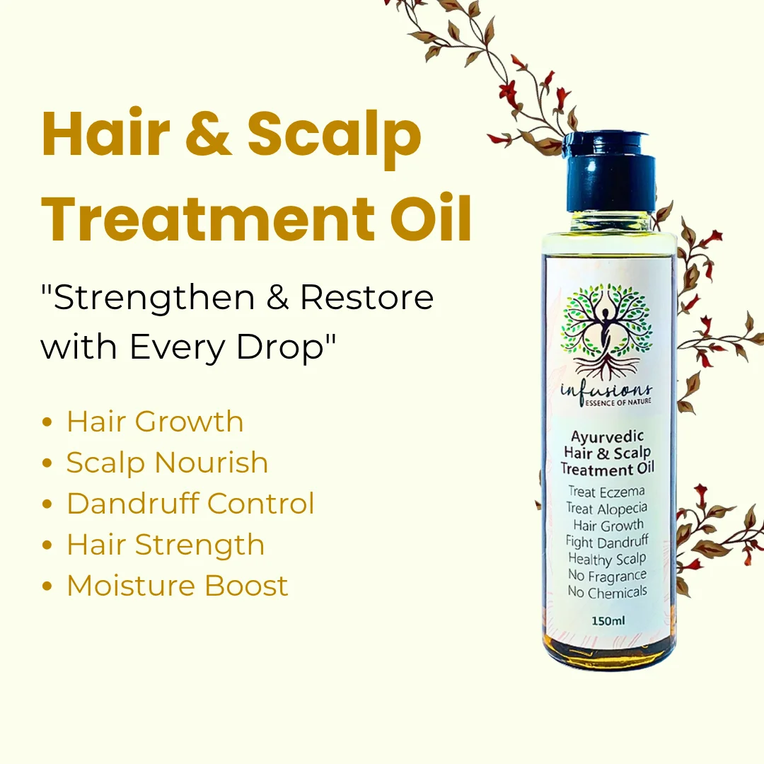 Hair & Scalp Treatment Oil key benefits, deep hair and skin nourishment advantages infographic