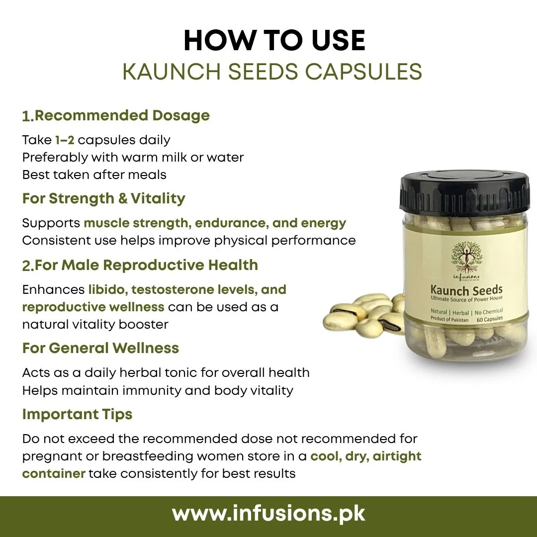 How to take Kaunch Seeds Capsules - recommended daily supplement dosage and directions for use