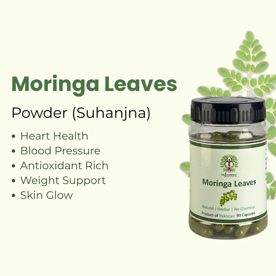Moringa Leaves Capsules health benefits, herbal wellness properties and vitality advantages infographic