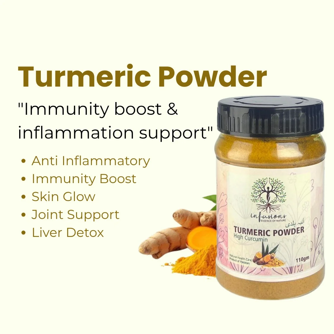 Turmeric Powder key benefits, natural wellness properties and herbal care advantages infographic
